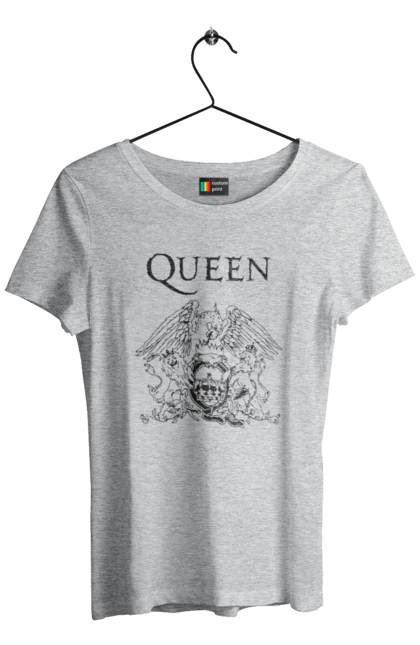 Футболка женская с принтом Queen. Queen, глэм-рок, группа, квин, музыка, поп-рок, рок, хард-рок. 2070702