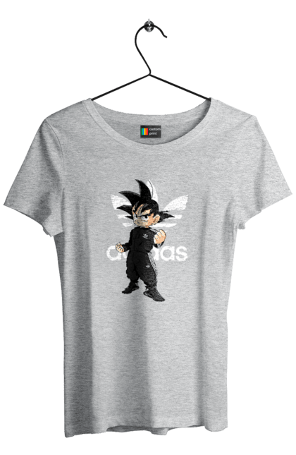 Футболка жіноча з принтом "Adidas Сон Гоку". Adidas, dragon ball, manga, son goku, адідас, аніме, гоку, манга, перли дракона, сон гоку. 2070702