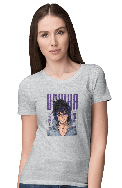 Футболка женская с принтом Наруто Саске Учиха. Naruto, sasuke, sasuke uchiha, аниме, команда 7, команда номер 7, манга, наруто, саске, саске учиха. 2070702