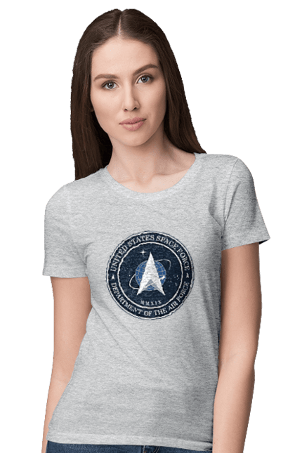 Women's t-shirt with prints United States Space Force. Emblem, political, politics, space, space force, space travel, united states, ussf. 2070702