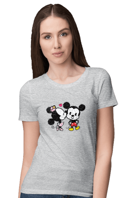 Футболка жіноча з принтом "Міккі Маус та Мінні Маус". Mickey mouse, minnie mouse, дісней, міккі, міккі маус, мінні маус, мультфільм. 2070702