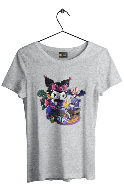 Women`s t-shirt with prints Hello Kitty Kuromi. Anime, character, hello kitty, kuromi, my melody, sanrio. 2070702