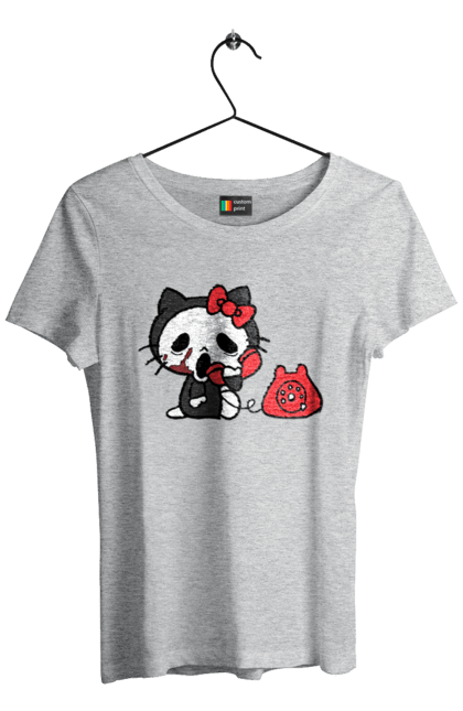 Футболка жіноча з принтом "Хелло Кітті Хелловін". Halloween, hello kitty, бренд, кіт, кошеня, персонаж, хелло кітті, хелловін. 2070702