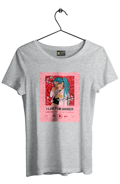 Women`s t-shirt with prints I Live For Danger. Anime, music, pistol, turntable. 2070702