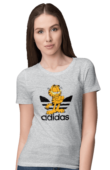 Футболка жіноча з принтом "Adidas Гарфілд". Adidas, garfield, адідас, гарфілд, голод, кінокомедія, кіт, комедія, фільм. 2070702