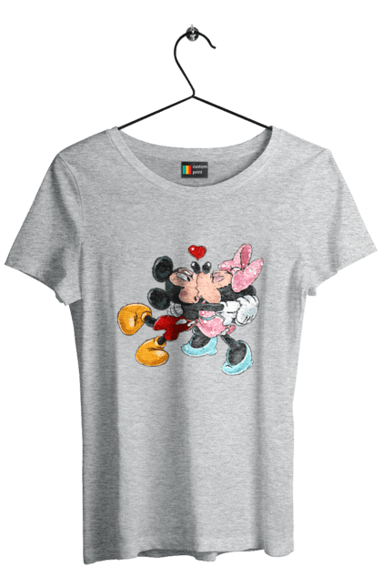 Футболка женская с принтом Микки Маус и Минни Маус. Mickey mouse, minnie mouse, дисней, микки, микки маус, минни маус, мультфильм. 2070702