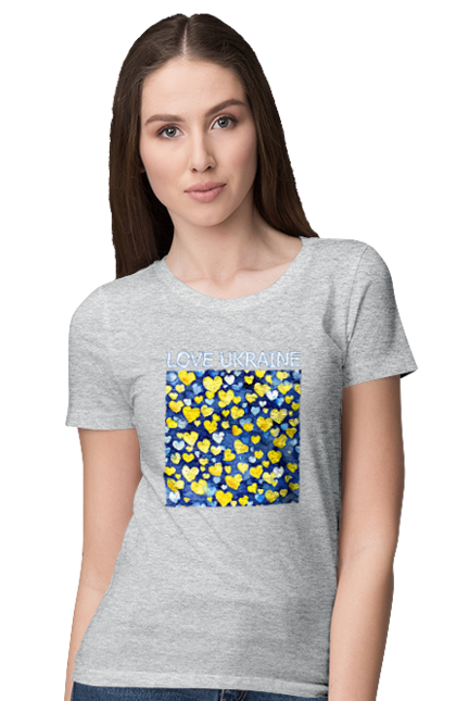 Women`s t-shirt with prints I love Ukraine. Heart, i love ukraine, love, symbols of ukraine, ukraine, ukrainian symbols. 2070702
