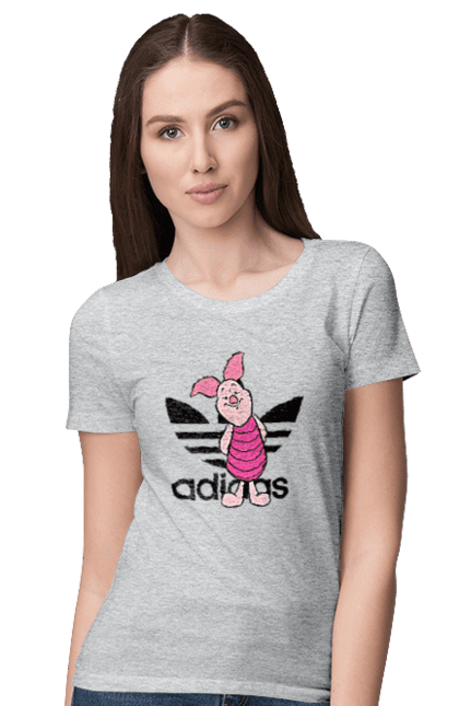 Футболка жіноча з принтом "Adidas П'ятачок". Adidas, piglet, адідас, вінні пух, мультфільм, п ятачок, п`ятачок, пятачок. 2070702