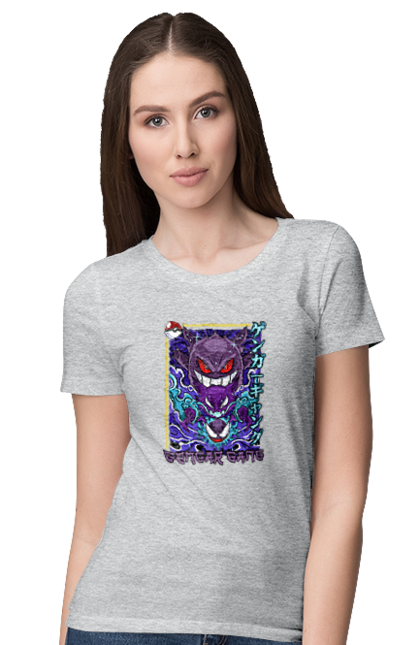 Women's t-shirt with prints Pokemon Gengar. Anime, fushigibana, games, gengar, nintendo, pokemon, pokemon go. 2070702