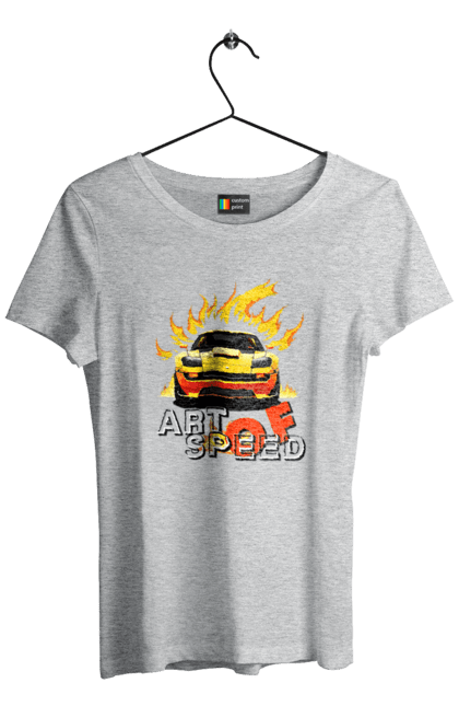 Women`s t-shirt with prints Car on fire. Car, fire, speed, sport car, sports car. 2070702