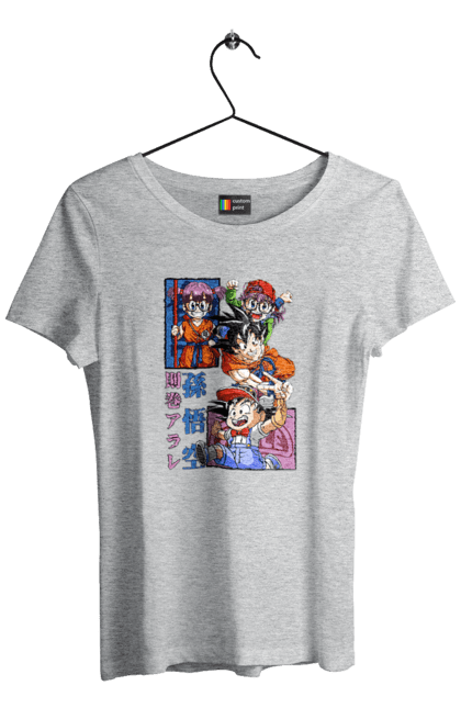 Women's t-shirt with prints Dragon Ball Son Goku and Arale. Anime, arale, arale norimaki, dr. slump, dragon ball, goku, manga, son goku, tv series. 2070702