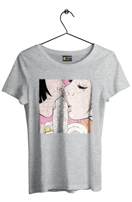 Футболка женская с принтом Девушки Едят Банан. 18, лизать, сосать. 2070702