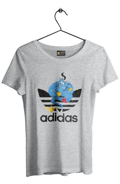 Футболка жіноча з принтом "Adidas Джин". Adidas, aladdin, genie, адідас, аладдін, джин, джині, мультфільм, персонаж. 2070702