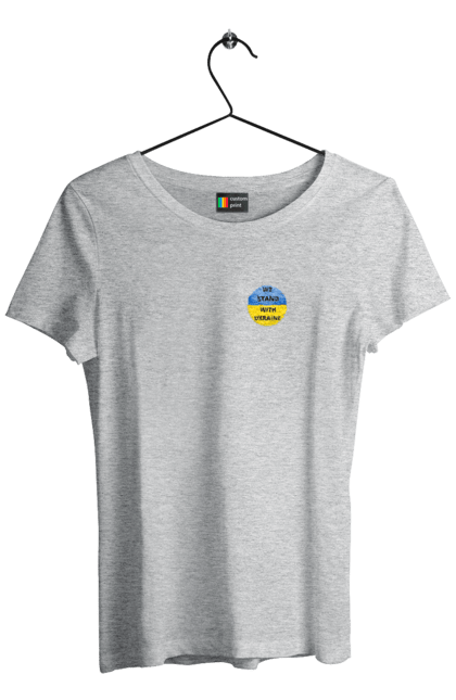 Футболка жіноча з принтом "Ми з Україною". Батьківщина, жовто-блакитний прапор, ми з україною, патріотизм, прапор, символіка, україна. aslan