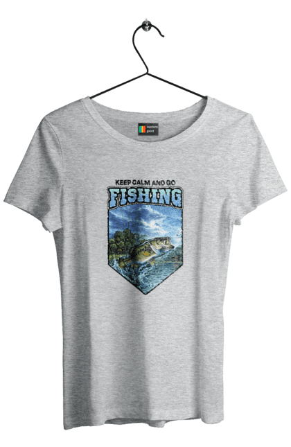 Футболка жіноча з принтом "Keep Calm and Go Fishing". Відпочинок на природі, для рибалок, для чоловіків, мисливці та риболови, природа, рибалка, риболовля, спінінг, хоббі. 2070702