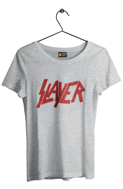 Футболка женская с принтом Slayer. Slayer, грув-метал, група, метал група, музыка, ню-метал, спид-метал, трэш-метал, череп. 2070702