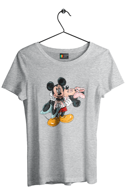 Футболка женская с принтом Микки Маус и Минни Маус. Mickey mouse, minnie mouse, дисней, микки, микки маус, минни маус, мультфильм. 2070702