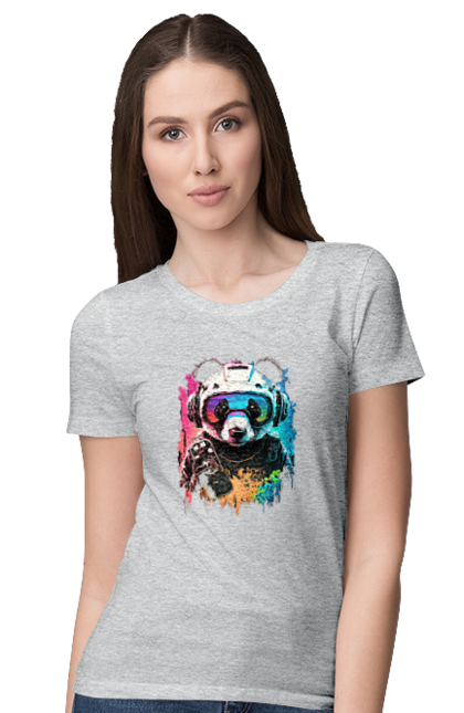 Women`s t-shirt with prints Panda in VR Helmet. Character, geek, helmet, panda, virtual reality. 2070702