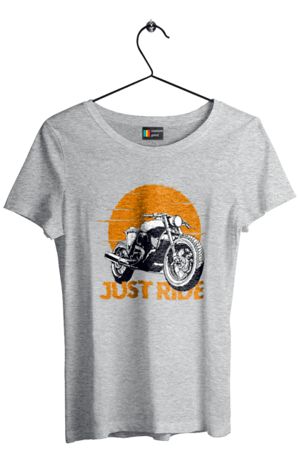 Women`s t-shirt with prints Motorcycle, Just Go. Motorbike, riding, road. 2070702