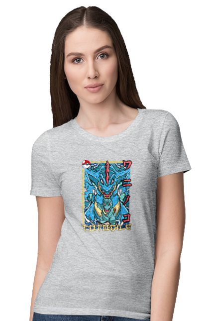 Women's t-shirt with prints Pokemon Totodile. Nintendo, pokemon, pokemon go, totodile. 2070702