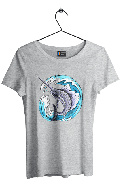 Women`s t-shirt with prints Fish Sword And Wave. Swordfish, wave. 2070702