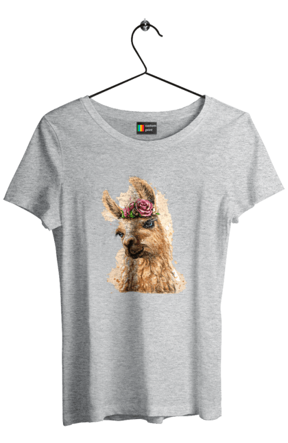 Women`s t-shirt with prints Lama Portrait. Animal, lama, portrait. 2070702