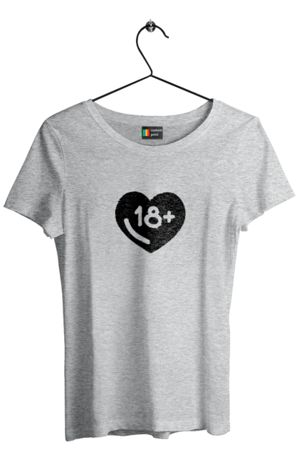 Women`s t-shirt with prints 18+. 18+, black, heart, prohibition, sex. 2070702