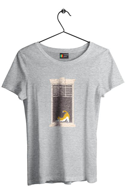 Футболка жіноча з принтом "Кіт В Вікні". Вікно, кіт, потягушки, рудий. 2070702