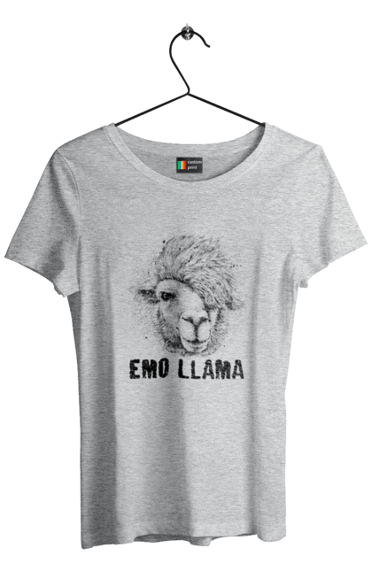 Футболка жіноча з принтом "Емо Лама". Alpaca, animals, distressed, emo, funny, llama, vintage, емо, лама. 2070702