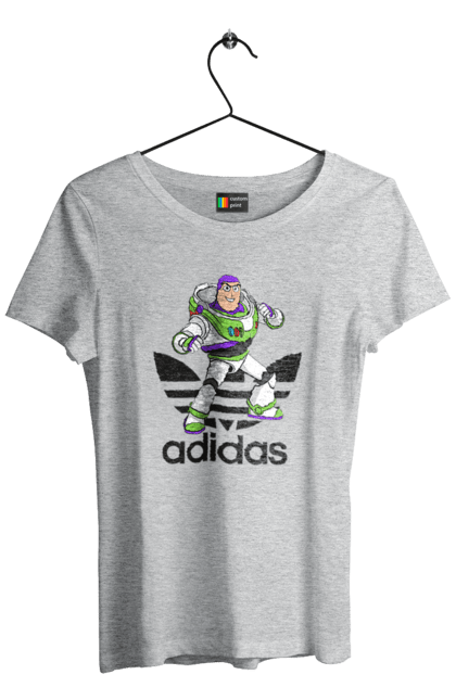 Футболка женская с принтом Adidas Базз Лайтер. Adidas, buzz lightyear, toy story, адидас, базз лайтер, история игрушек, мультфильм. 2070702