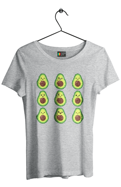 Women`s t-shirt with prints Avocado Mood. Avocado, emotion, food. 2070702