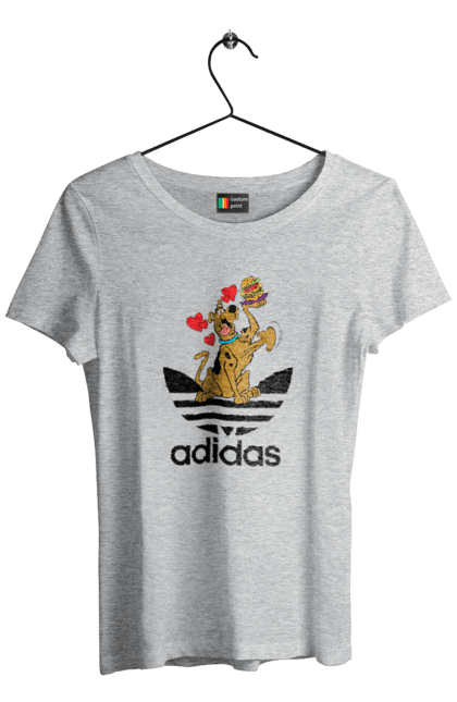 Футболка женская с принтом Adidas Скуби Ду. Adidas, scooby-doo, адидас, мультсериал, сериал, скуби-ду, собака. 2070702