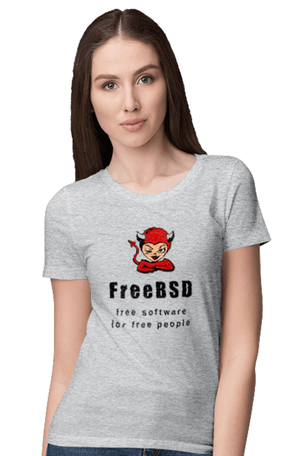 Футболка жіноча з принтом "Freebsd Для Вільних". Bsd, freebsd, unix, адміністратор, айті, айтішник, безкоштовна, безкоштовно, бестія, вільна, демон, демонесса, доступність, незалежність, операційна система, ос, програміст, програмне забезпечення, свобода, сисадмін, система, системний адміністратор, софт, текст, червоний, чорний. 2070702