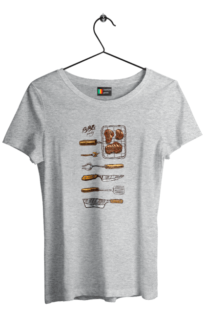 Women`s t-shirt with prints Barbecue Party. B-b-q, fry, meat. 2070702