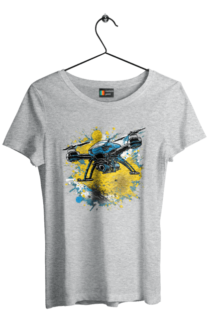 Футболка жіноча з принтом "Дрон". Дрон, зсу, символ україни, україна, фпв дрон. 2070702