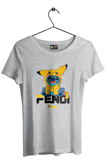 Футболка жіноча з принтом "Fendi Стіч". Fendi, stich, бренд, будинок моди, італія, люкс, мода, стіч, сумка, фенді. 2070702