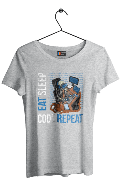 Футболка жіноча з принтом "Їж Cпи Кодуй Повторюй". Айті, айтішник, для айтішника, для програміста, їж спи, кодуй повторюй, подарунок айтішнику, подарунок програмісту, програміст, розробник. 2070702