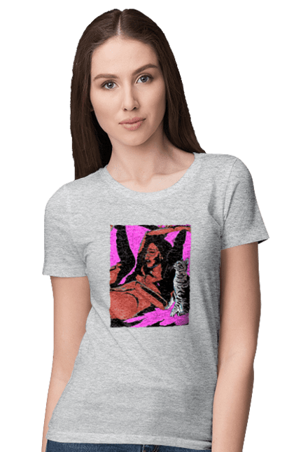 Футболка жіноча з принтом "Дівчина Отримує Задоволення". Гола, задоволення, кішка, пристрасть. 2070702