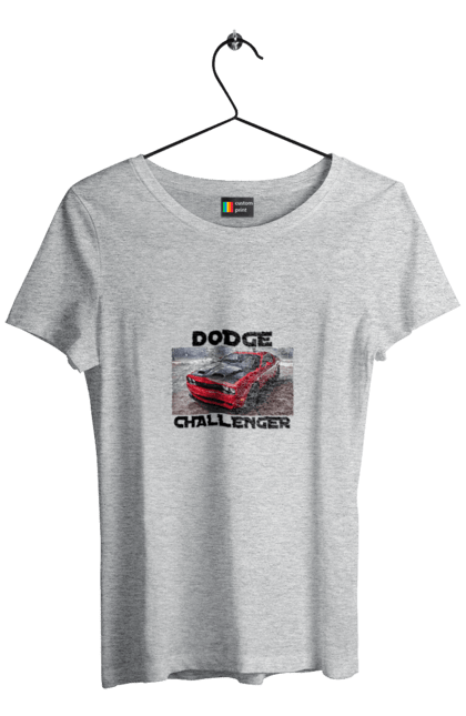 Women`s t-shirt with prints Dodge challenger. An american legend, auto, car, classic car, cult car, dodge challenger, oil car, powerful car. 2070702