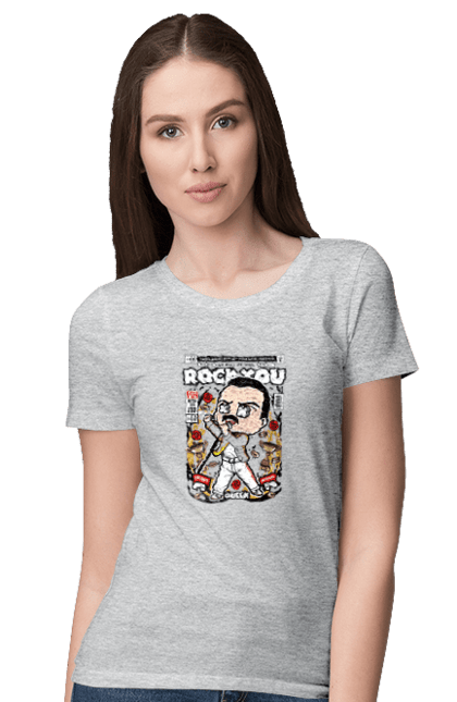 Футболка жіноча з принтом "Freddy Mercury". Качати тебе, король, музика, поп-музика, рок, ртуть, фредді, фредді меркьюрі. Funkotee