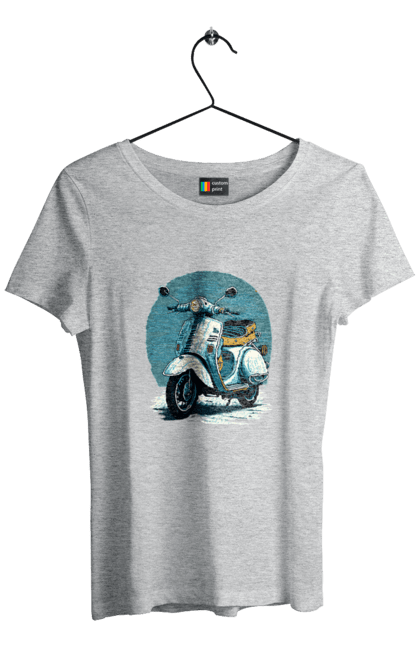 Women`s t-shirt with prints Scooter. Moped, scooter, speed, summer, vacation. 2070702