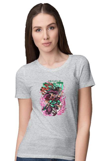 Women's t-shirt with prints Demon Slayer Tanjiro. Anime, demon slayer, kamado tanjiro, manga, tanjiro. 2070702