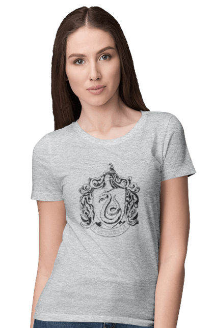 Women's t-shirt with prints Harry Potter Slytherin. Faculty, franchise, harry potter, hogwarts, slytherin. 2070702