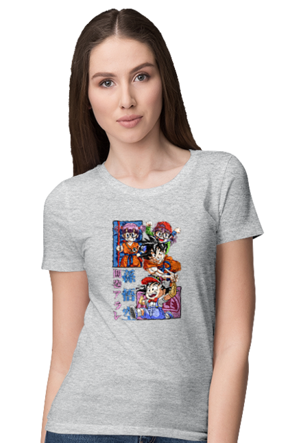 Women's t-shirt with prints Dragon Ball Son Goku and Arale. Anime, arale, arale norimaki, dr. slump, dragon ball, goku, manga, son goku, tv series. 2070702