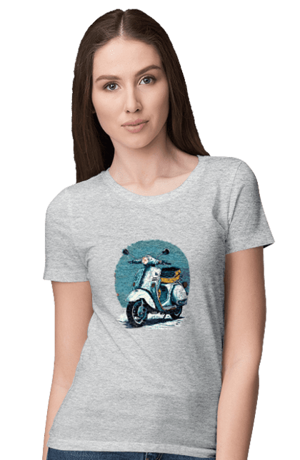 Women`s t-shirt with prints Scooter. Moped, scooter, speed, summer, vacation. 2070702