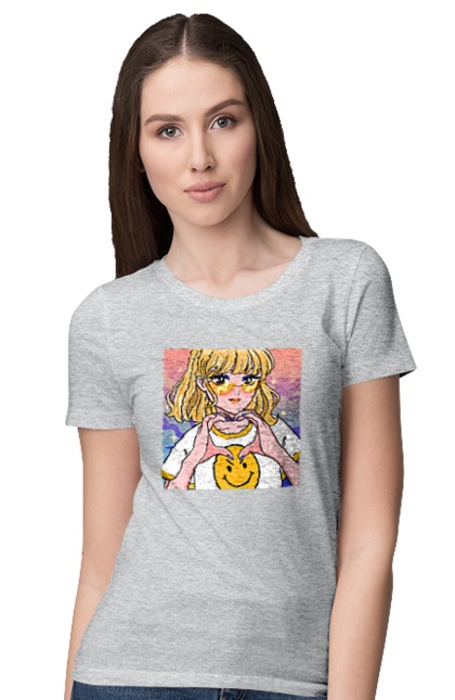 Women`s t-shirt with prints Yellow Girl. Anime, girl, smiley. 2070702