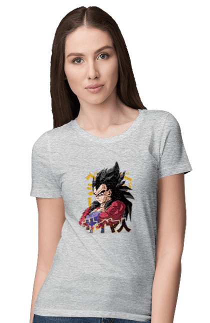 Women's t-shirt with prints Dragon Ball Vegeta. Anime, dragon ball, goku, manga, tv series, vegeta. 2070702