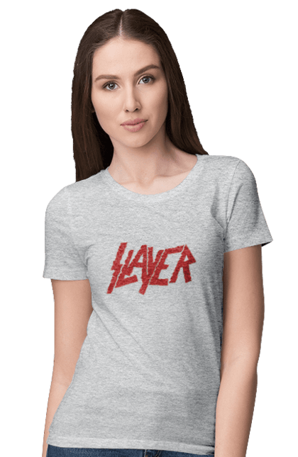 Футболка женская с принтом Slayer. Slayer, грув-метал, група, метал група, музыка, ню-метал, спид-метал, трэш-метал, череп. 2070702