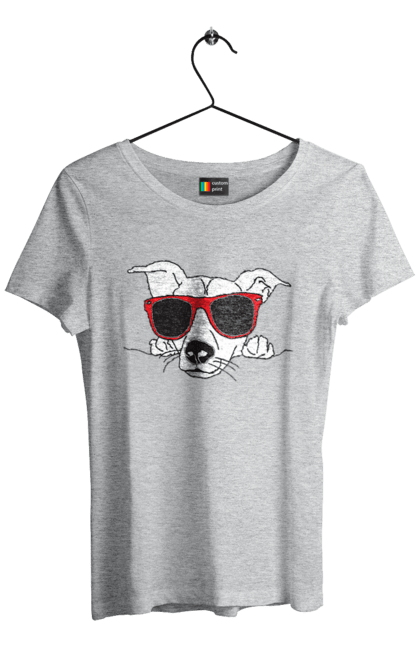 Women`s t-shirt with prints The Dog Peeks Out. Dog, glasses, peep out. 2070702