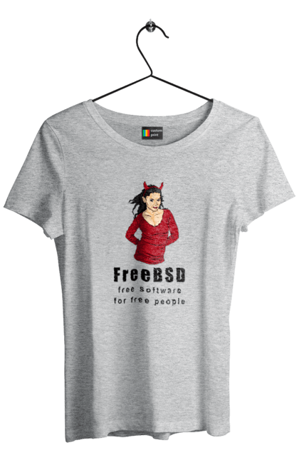 Футболка жіноча з принтом "Freebsd Для Вільних". Bsd, freebsd, unix, адміністратор, айті, айтішник, безкоштовна, безкоштовно, бестія, вільна, демон, демонесса, доступність, незалежність, операційна система, ос, програміст, програмне забезпечення, свобода, сисадмін, система, системний адміністратор, софт, текст, червоний, чорний. 2070702